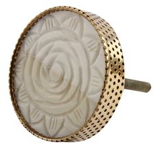 Cream Round Rose Bone and Metal Knob
